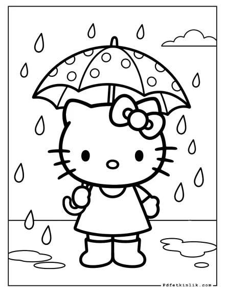 Hello Kitty Yağmurda Şemsiyesiyle